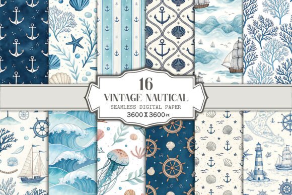 Download Vintage Nautical Seamless Pattern Bundle - Seamless pattern Collection