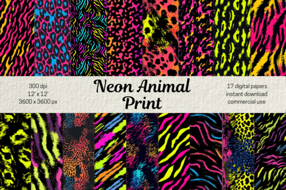 Download Neon Animal Print Seamless Pattern Set - Seamless pattern Collection