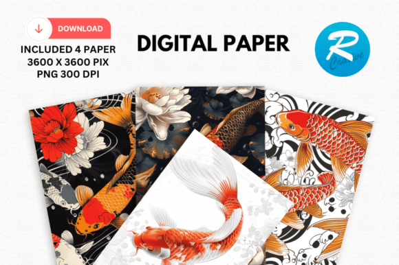 Download Japanese Koi Fish Digital Papers Pattern - Premium Bundle