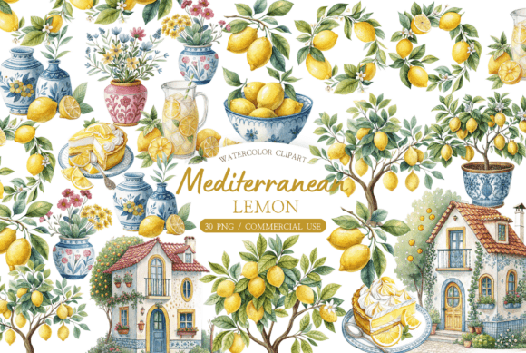 Download Watercolor Amalfi Lemon Clipart Bundle - Lemon clipart Collection