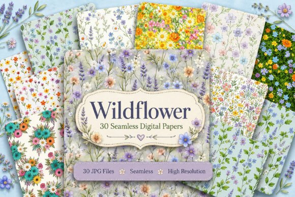 Download Wildflower Seamless Pattern Bundle Set - Seamless pattern Collection