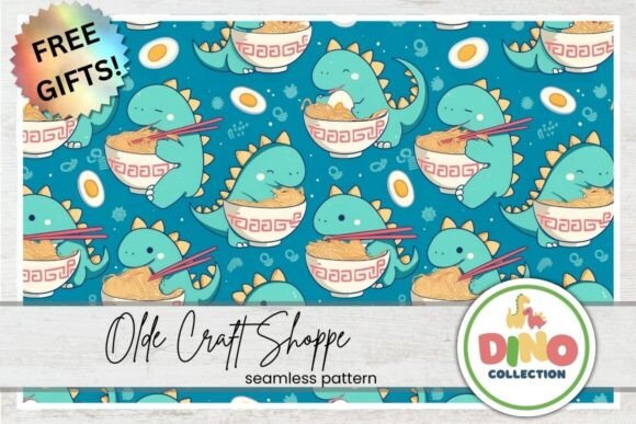 Download Kawaii Ramen Dinosaur Seamless Pattern - Seamless pattern Collection