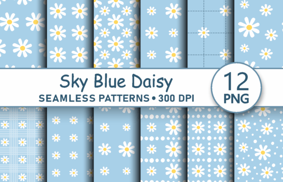 Download Sky Blue Daisy Seamless Pattern Bundle - Seamless pattern Collection