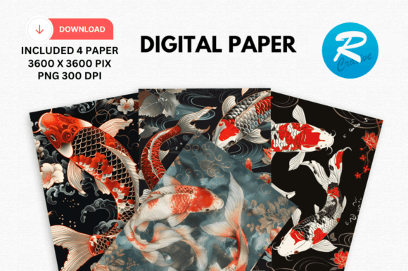 Download Japanese Koi Fish Digital Papers Pattern - Premium Resources