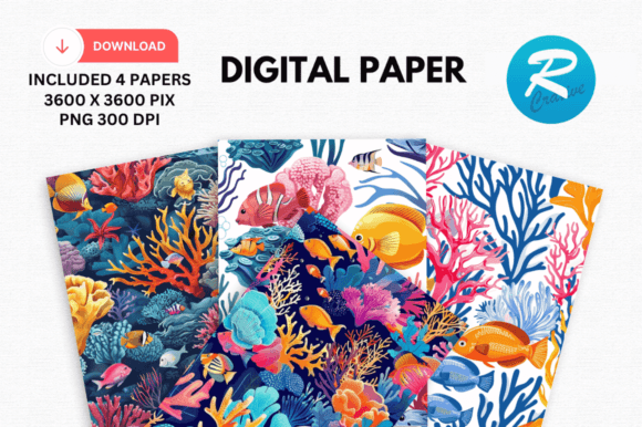 Download Sea Corals Fish Digital Papers Pattern - Fish digital papers Collection