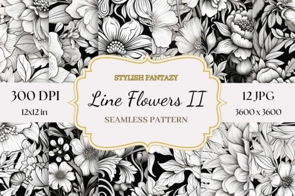 Download Line Flowers Seamless Pattern Papers - Seamless pattern Collection
