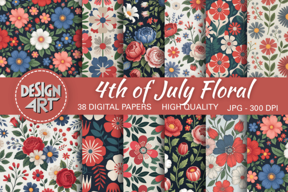 Download 4th of July Floral SEAMLESS Pattern - Seamless pattern Collection