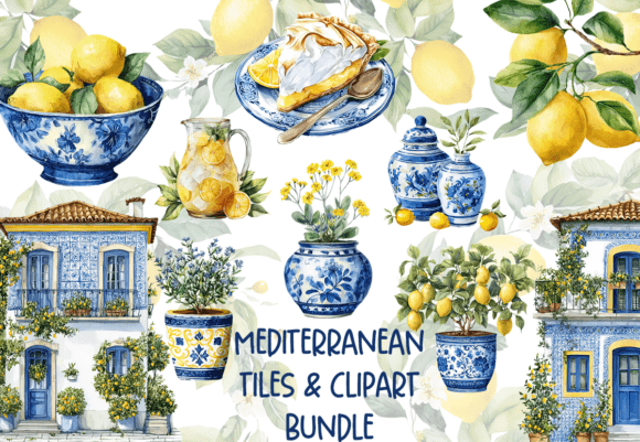 Download Mediterranean Tile &amp; Lemon Clipart Set - Lemon clipart Collection