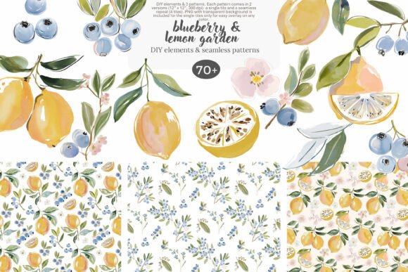 Download Watercolor Blueberry Lemon Clipart Set - Lemon clipart Collection