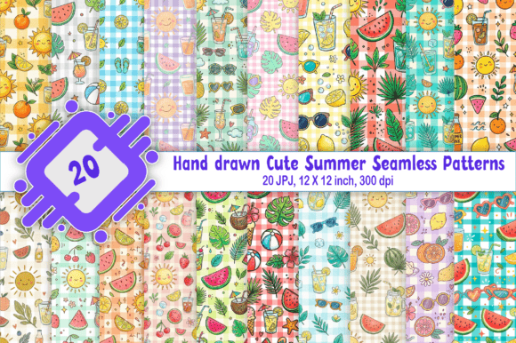 Download Hand Drawn Cute Summer Seamless Patterns - Seamless pattern Collection