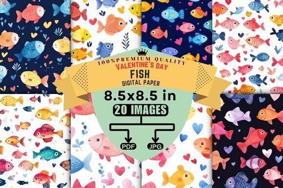 Download Valentine's Day Fish Digital Papers - Fish digital papers Collection