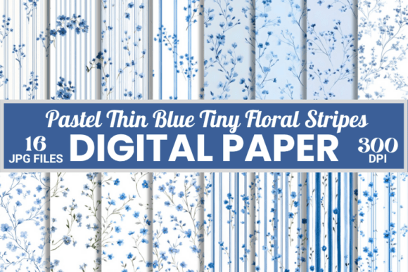 Download Pastel Thin Blue Tiny Floral Stripes Pattern - Stripes Collection