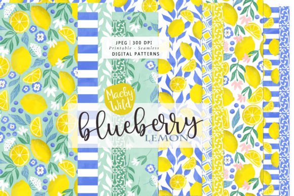 Download Lemon and Blueberry Seamless Patterns - Seamless pattern Collection