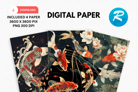 Download Japanese Koi Fish Digital Papers Pattern - Premium Resources
