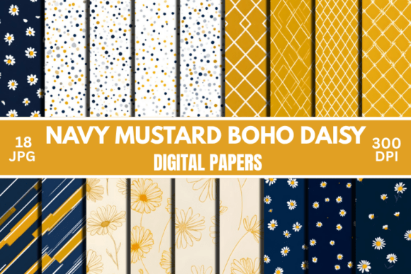 Download Navy Mustard Daisy Digital Paper - Daisy Collection