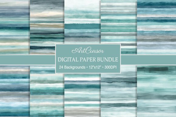 Download Watercolor Misty Ocean Horizon Stripes - Stripes Collection