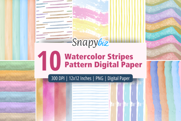 Download Watercolor Stripes Pattern Digital Paper - Stripes Collection