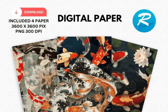 Download Japanese Koi Fish Digital Papers Pattern - Premium Resources