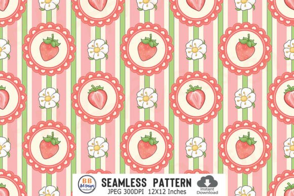 Download Floral Stawberry Stripes Pattern Paper - Stripes Collection