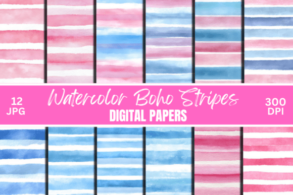 Download Watercolor Stripes Pattern Digital Paper - Stripes Collection