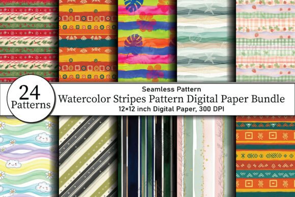 Download Watercolor Stripes Pattern Digital Paper - Stripes Collection