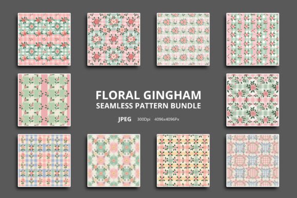 Download Floral Gingham Seamless Pattern Bundle - Seamless pattern Collection