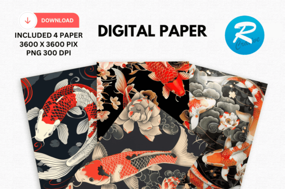 Download Japanese Koi Fish Digital Papers Pattern - Premium Bundle