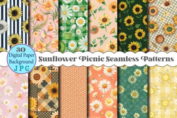 Download Sunflower Picnic Seamless Patterns - Seamless pattern Collection