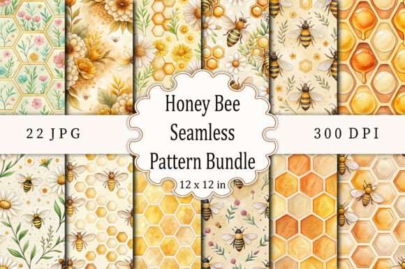 Download Honey Bee Seamless Pattern Bundle - Seamless pattern Collection