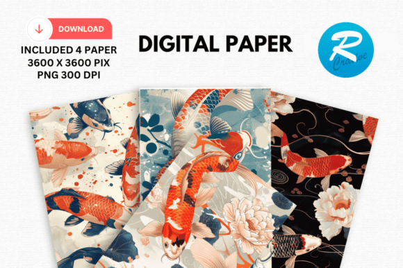 Download Japanese Koi Fish Digital Papers Pattern - Premium Resources