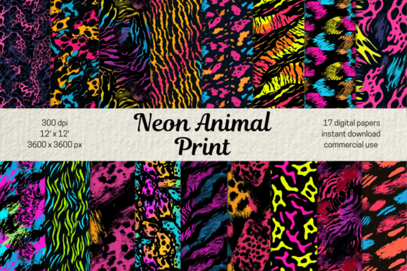 Download Neon Animal Print Seamless Pattern Set - Seamless pattern Collection