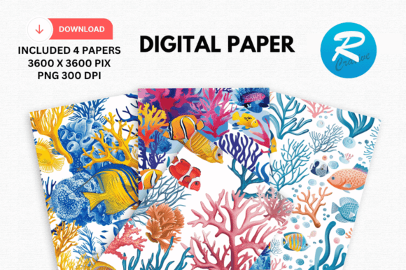 Download Sea Corals Fish Digital Papers Pattern - Fish digital papers Collection
