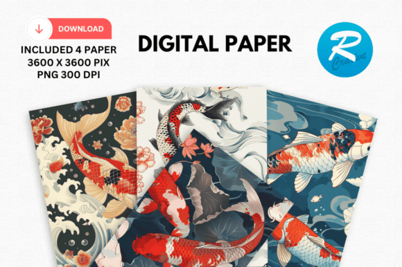 Download Japanese Koi Fish Digital Papers Pattern - Premium Bundle